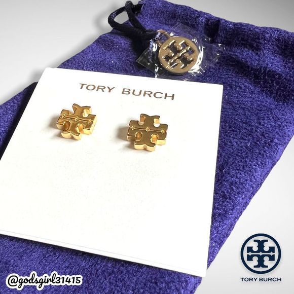 Tory Burch 18K Gold Plated Kira Logo Stud Earrings & Dust Bag $78 - Picture 10 of 11